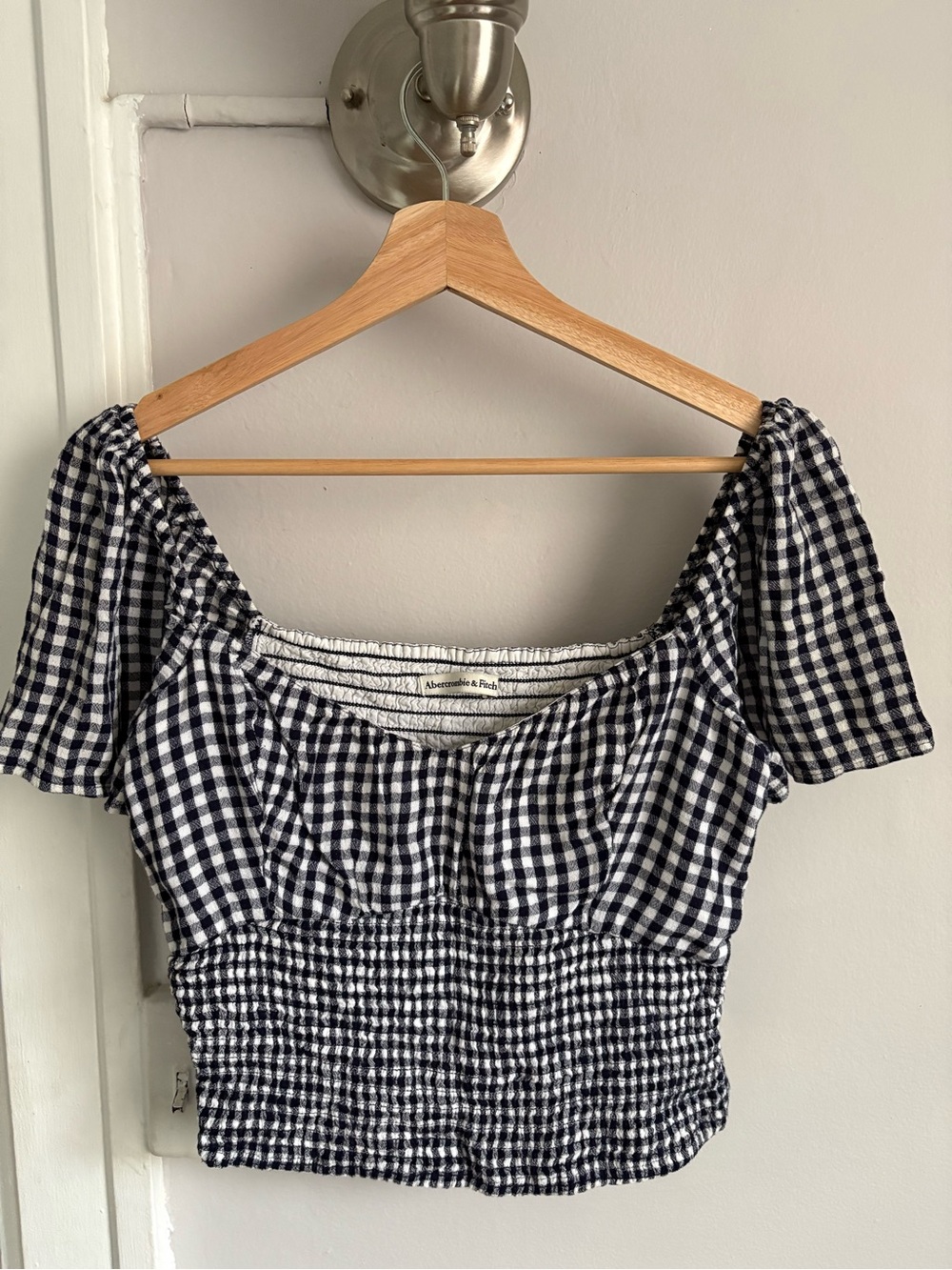 Abercrombie & Fitch Black and White Gingham Smocked Top